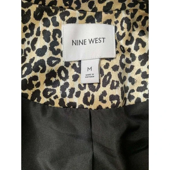 Nine West Blazer Jacket Size Medium  Leopard Print Lined Black Satin - Picture 10 of 11